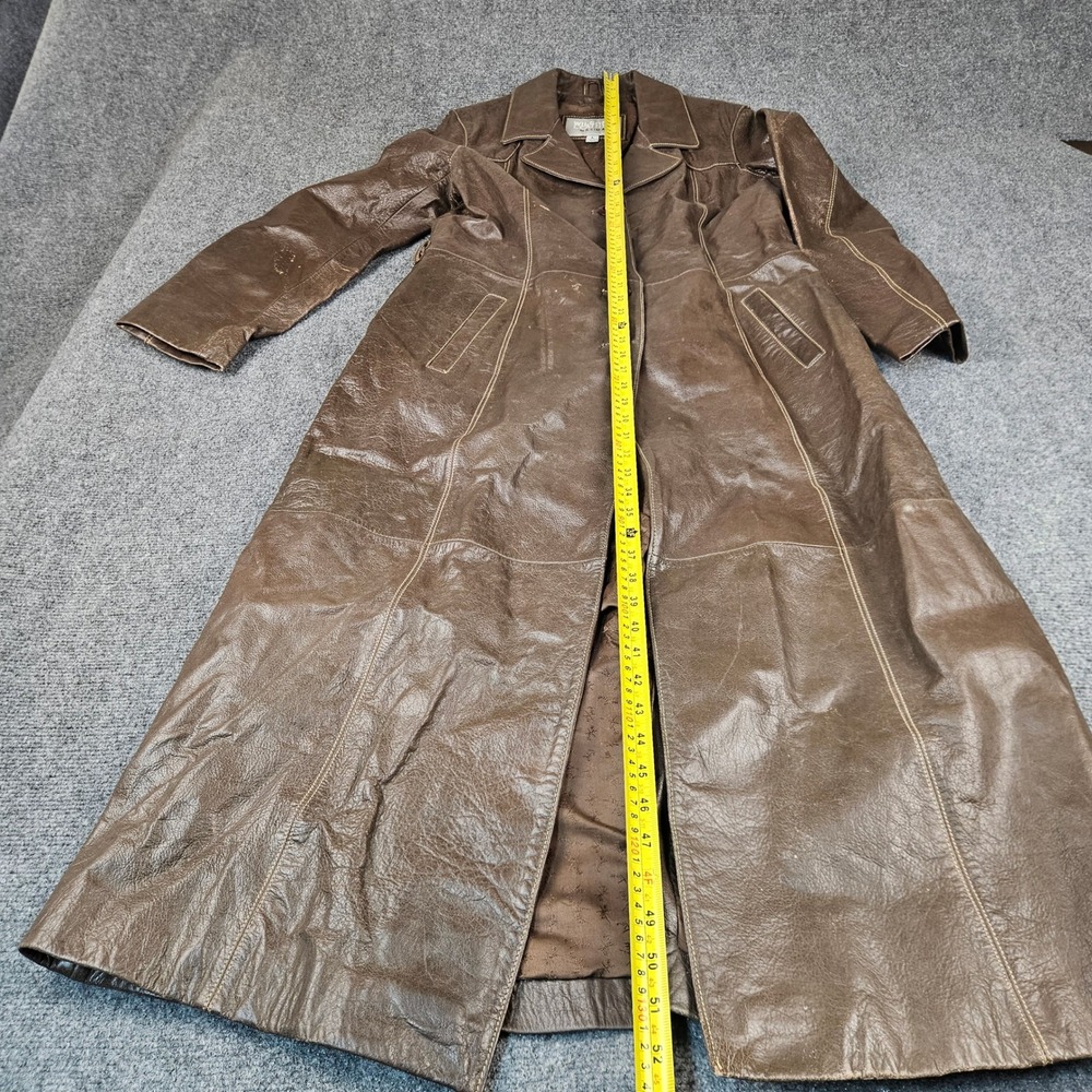 Wilsons Leather Maxima Brown Leather Trench Coat Long Duster Jacket Womens Large - Picture 8 of 9